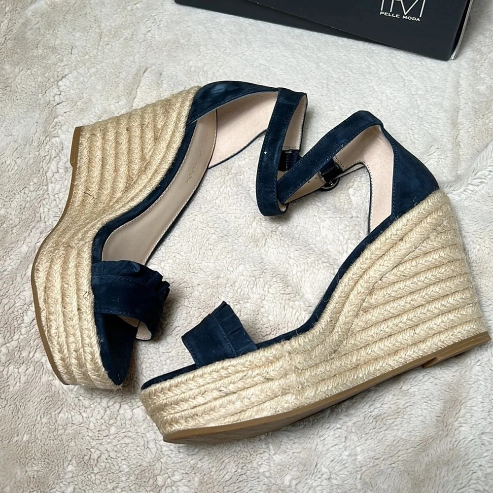 PELLE Moda Rosana Espadrille Midnight Platform Wedge Heel Sandal - Size 9.5, NIB
